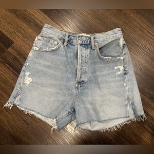 Distressed Light Blue Denim Shorts
